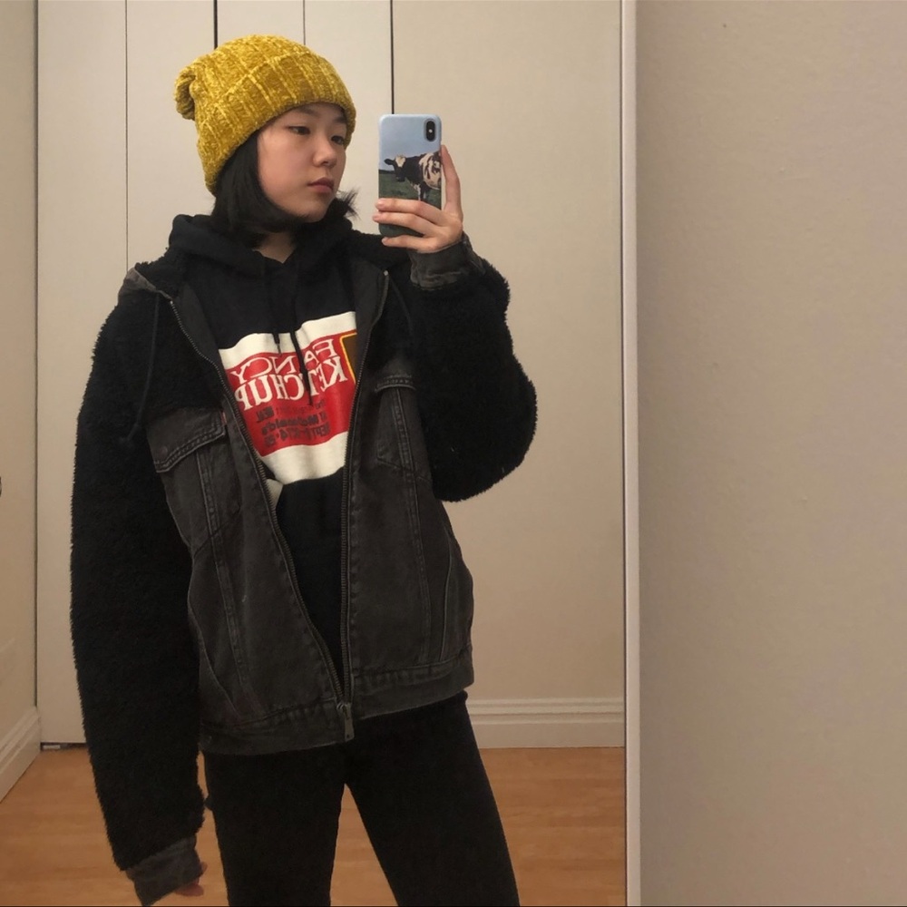Levi's Black Sherpa Jacket with Gray Hood